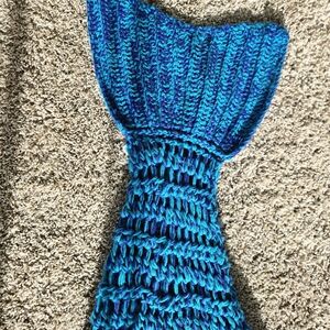 Blue Knitted Mermaid Tail Blanket for Kids